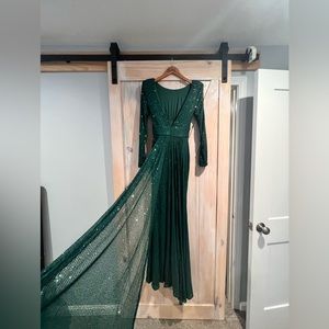 Long sleeve green sequin dress